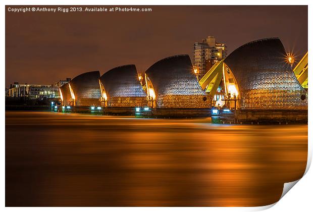Thames Barrier At Night Print by Anthony Rigg