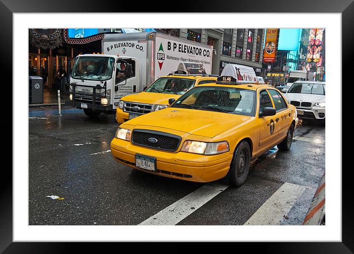 Yellow Taxi Framed Mounted Print by Steve Purnell