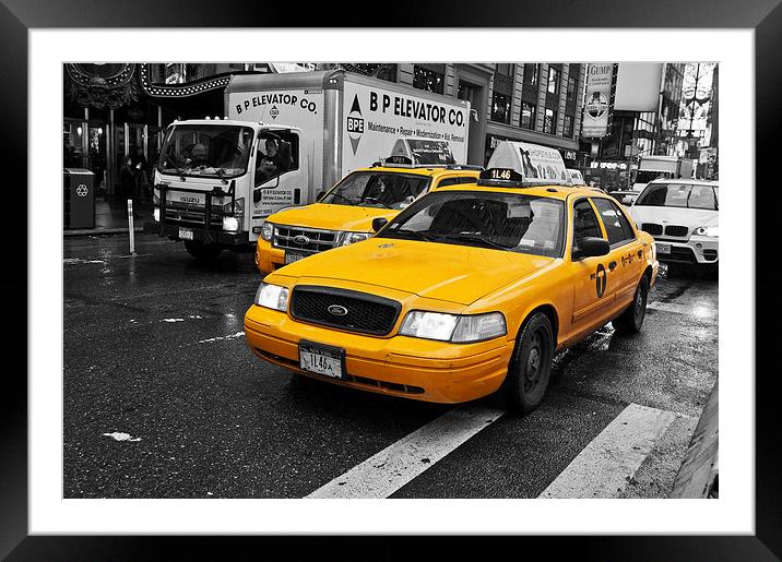 Yellow Taxi Colour Pop Framed Mounted Print by Steve Purnell