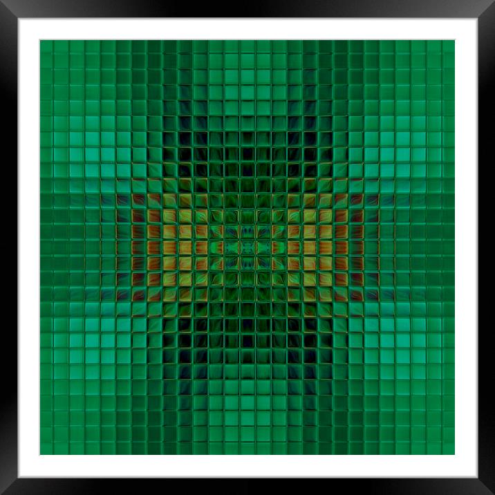 Green squares Framed Mounted Print by Ashley Paddon