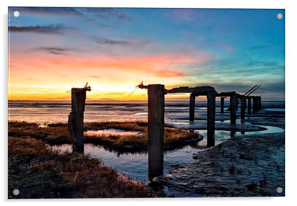 Sunset over Snettisham marsh Acrylic by Gary Pearson