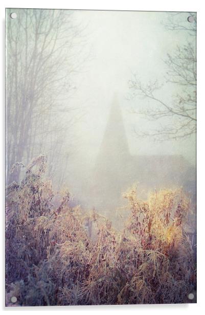 Oast in the mist Acrylic by Dawn Cox