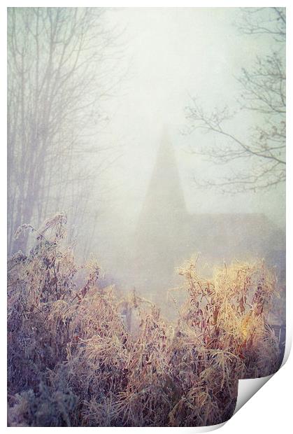 Oast in the mist Print by Dawn Cox