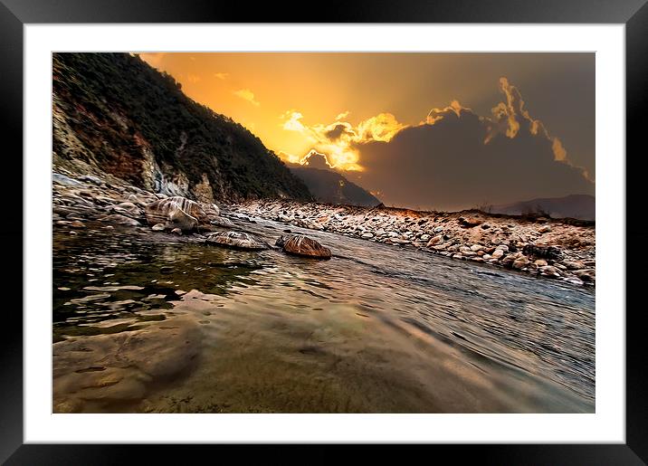 Watery sunset Framed Mounted Print by Satya Adt
