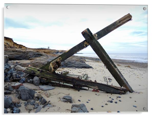 In the shape of a cross - driftwood on the Beach N Acrylic by john hartley