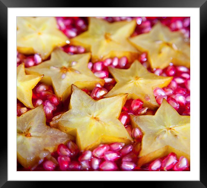 Star fruit and pomegranate Framed Mounted Print by anna collins