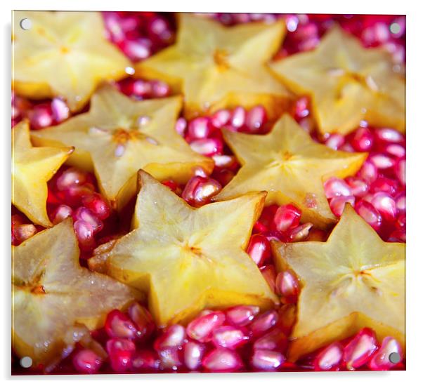 Star fruit and pomegranate Acrylic by anna collins