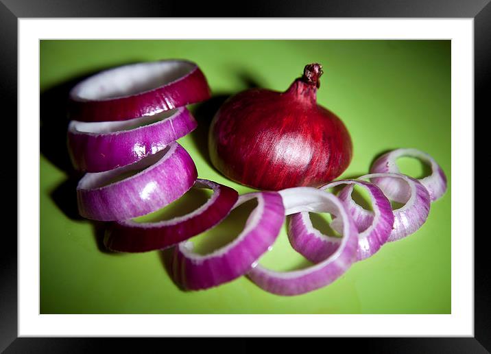 Red onion slices Framed Mounted Print by anna collins