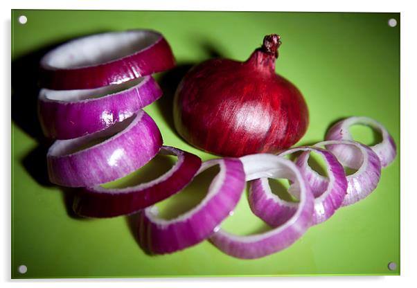 Red onion slices Acrylic by anna collins