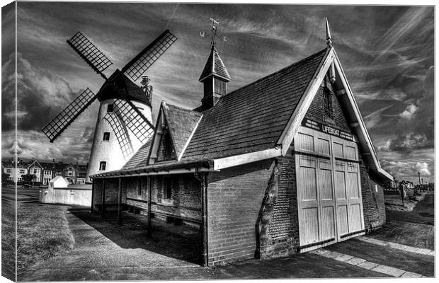 Lythams Lifeboat Station and Windmill Canvas Print by Roger Green