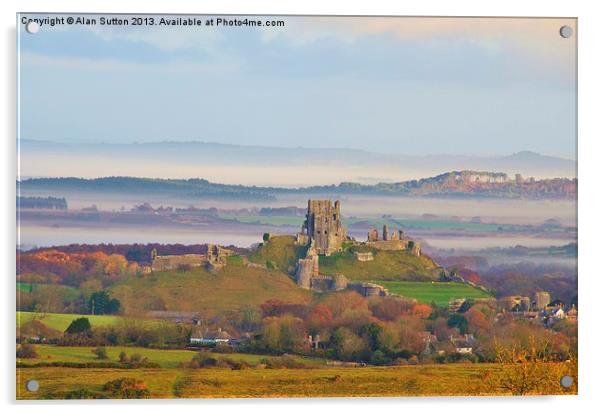 Corfe Castle Misty morning Acrylic by Alan Sutton