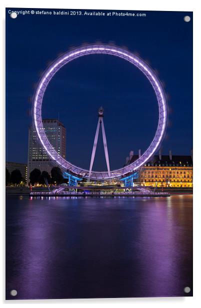 Night view of the london eye, London, England Acrylic by stefano baldini