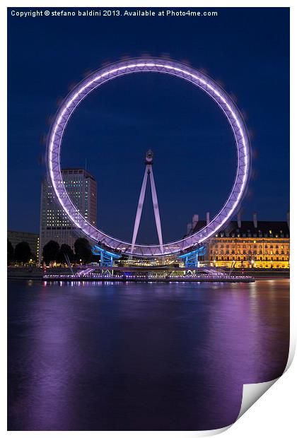 Night view of the london eye, London, England Print by stefano baldini