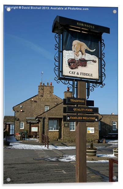 Cat and Fiddle pub, Macclesfield. Acrylic by David Birchall
