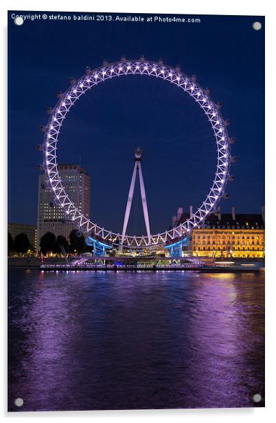 Night view of the london eye Acrylic by stefano baldini