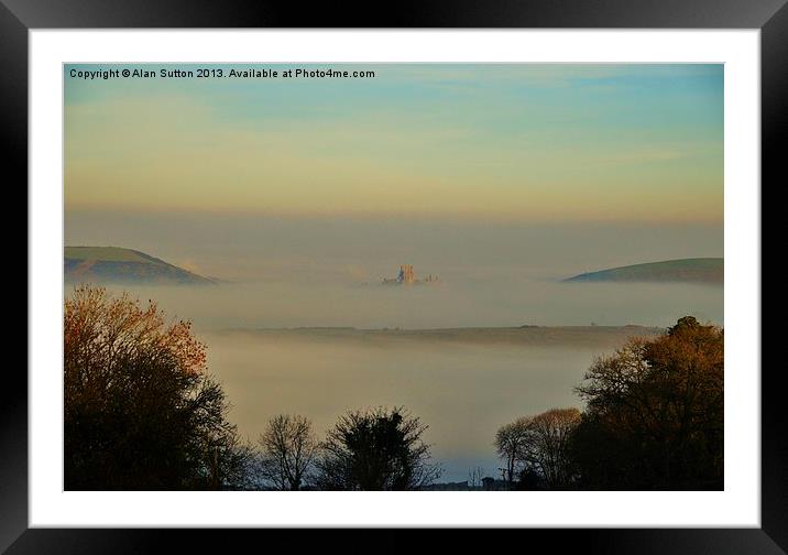 Corfe Castle floating on a cloud Framed Mounted Print by Alan Sutton