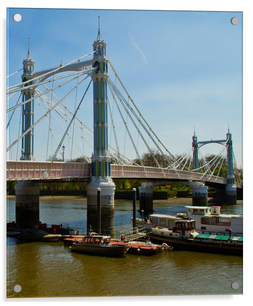 Albert Bridge London Thames Acrylic by David French