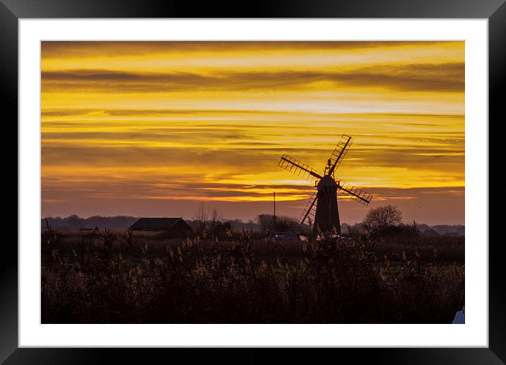 Thurne Windmill Sunset Framed Mounted Print by James Taylor