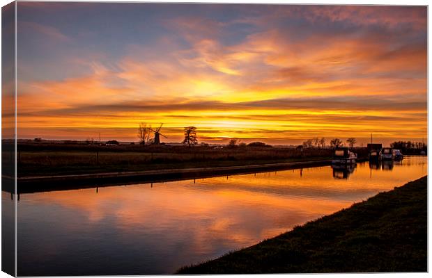 Sunset Thurne Dyke Norfolk Broads Canvas Print by James Taylor