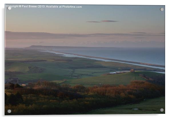 Abbotsbury and the Fleet on a Cold May Evening Acrylic by Paul Brewer