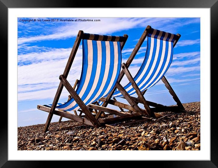 Blue Deckchairs Framed Mounted Print by Ian Lewis