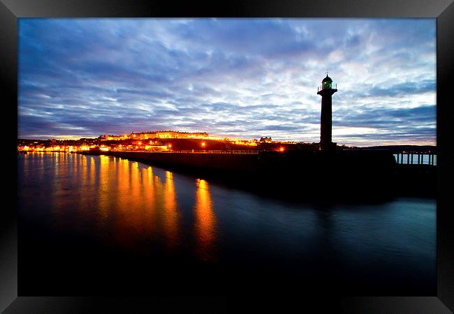 Whitby harbour by night Framed Print by Colin Brittain