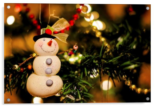 Merry Christmas Snowman Acrylic by Paul Black