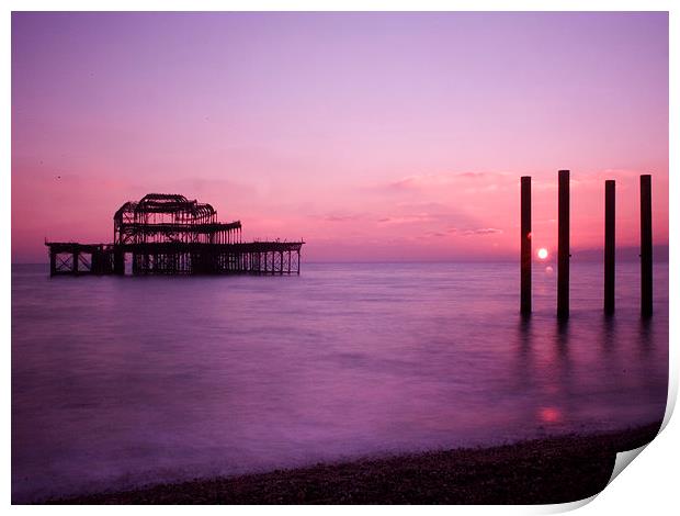 West Pier sunset 1 Print by Terry Busby