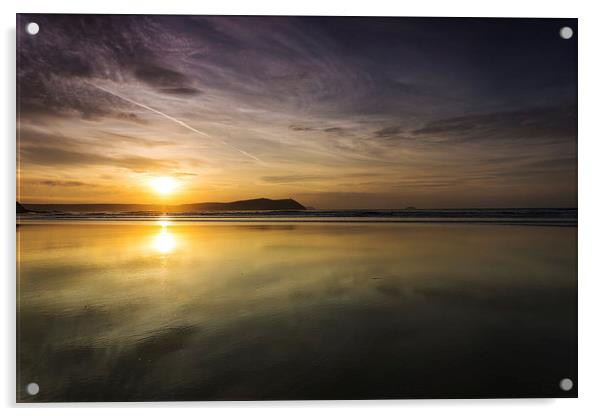 Polzeath Sunset Acrylic by David Wilkins