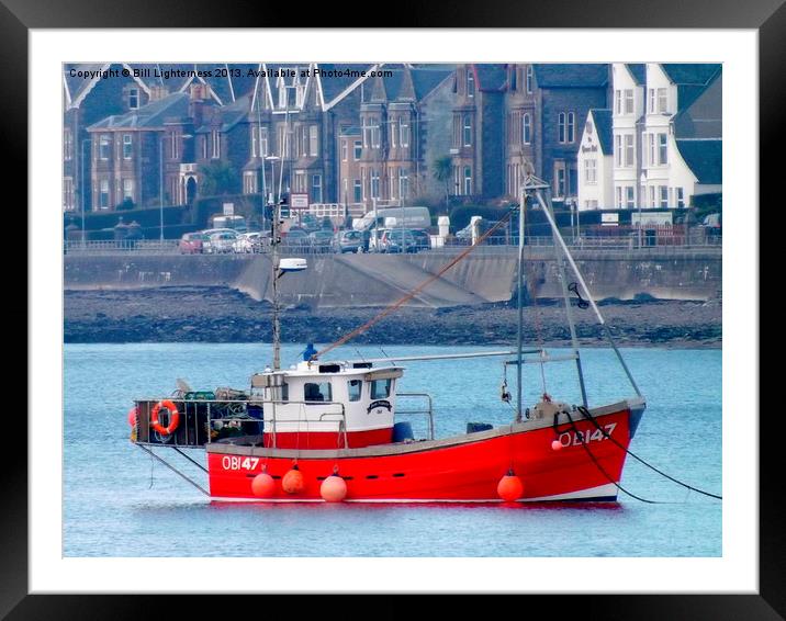 Red boat , grey day Framed Mounted Print by Bill Lighterness