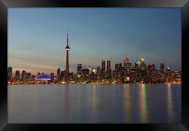 Toronto Skyline at Night Framed Print by Paul Brewer