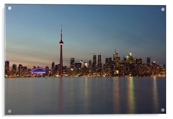 Toronto Skyline at Night Acrylic by Paul Brewer