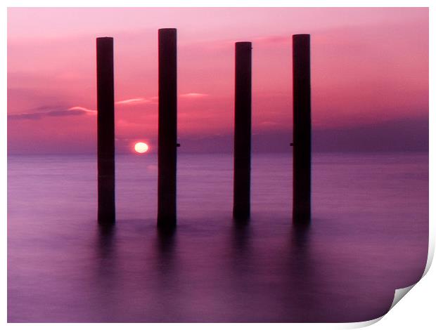 west pier sunset pillars Print by Terry Busby