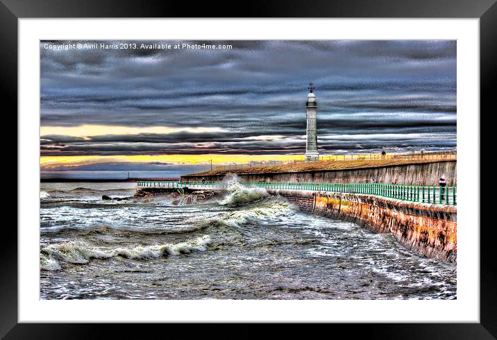 High tide at Seaburn Sunderland Framed Mounted Print by Avril Harris