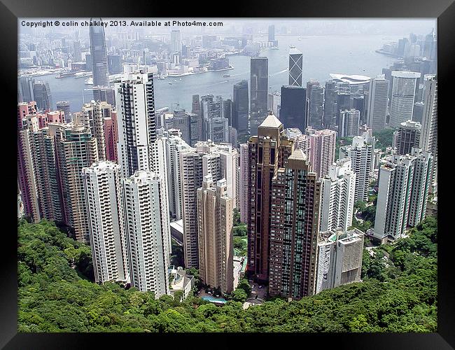 Misty Hong Kong day on the peak Framed Print by colin chalkley