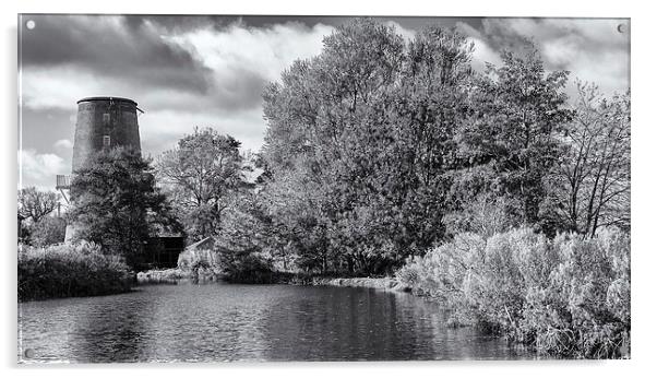 Little Cressingham Mill in monochrome Acrylic by Mark Bunning
