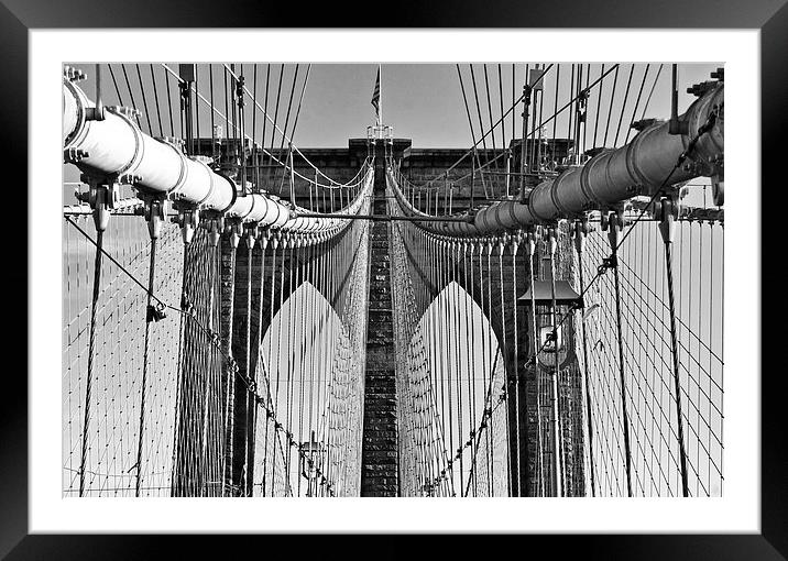 Brooklyn Bridge 2 Black And White Framed Mounted Print by Steve Purnell