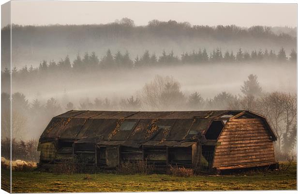 the barn and the mist Canvas Print by sam moore