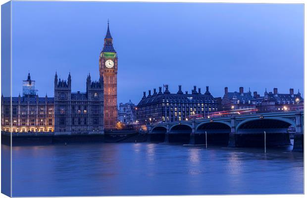 London Buses on Westminster Bridge Canvas Print by Philip Pound