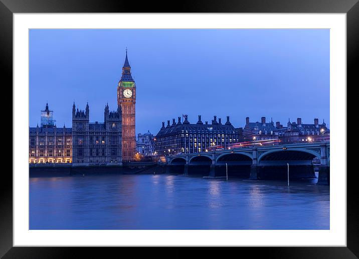 London Buses on Westminster Bridge Framed Mounted Print by Philip Pound