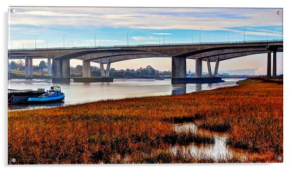 M2 Motorway Bridge River Medway Acrylic by Robert Cane