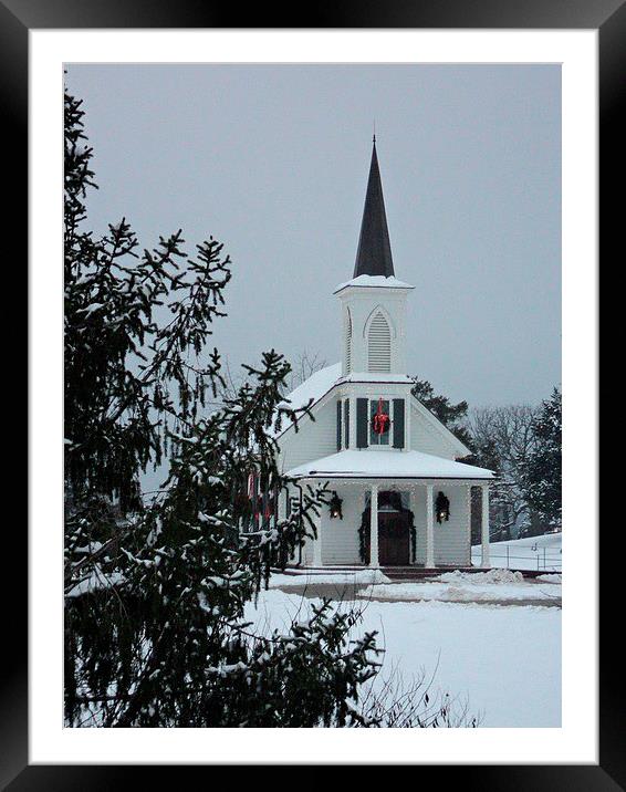 Church and the Cedar Tree Framed Mounted Print by Pics by Jody Adams