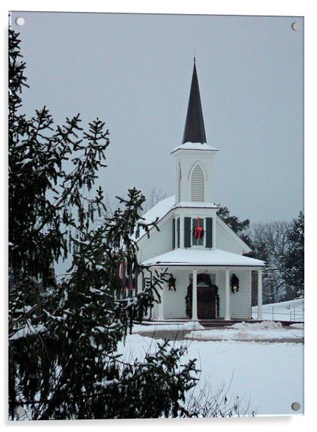 Church and the Cedar Tree Acrylic by Pics by Jody Adams