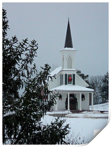 Church and the Cedar Tree Print by Pics by Jody Adams