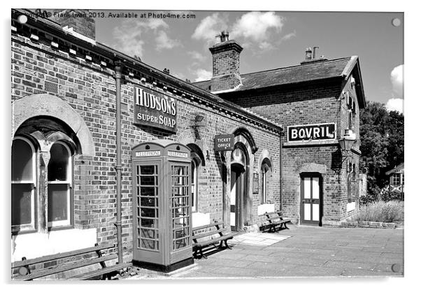 Hadlow Road Station, Wirral, Monochrome Acrylic by Frank Irwin