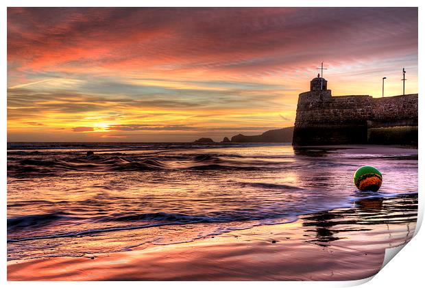 Saundersfoot Red Sunrise Print by Simon West