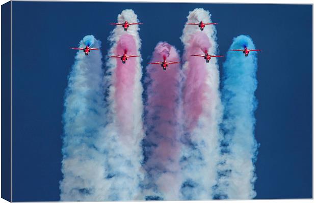 Red Arrows roll out 2 Canvas Print by Oxon Images