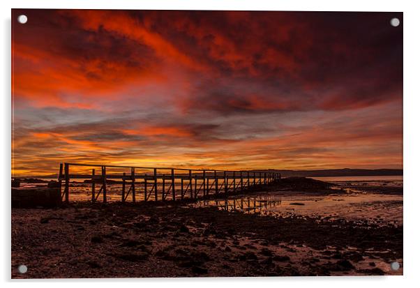 Culross Pier Sunrise Acrylic by Mike Dow
