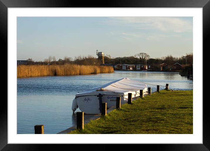 Little boat alone on the River Thurne, Martham, No Framed Mounted Print by James Taylor