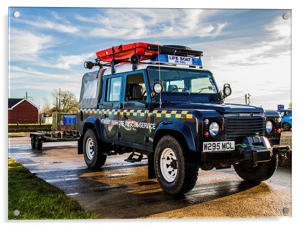 Hemsby Broads Rescue Landrover and Trailer Norfolk Acrylic by James Taylor